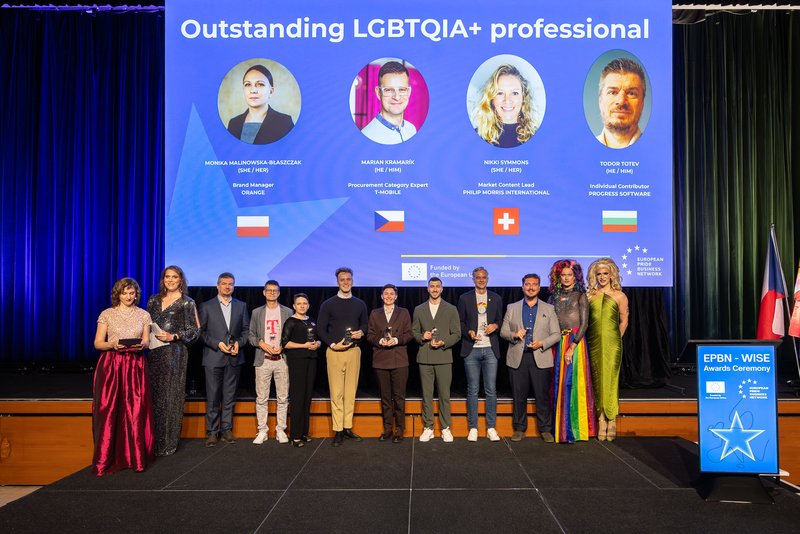 Group of Outstanding LGBTQIA+ Professionals on stage accepting EPBN - WISE Award 