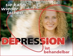 Stockfoto mit einer Frau abgebildet und dem Text: Depression ist behandelbar.