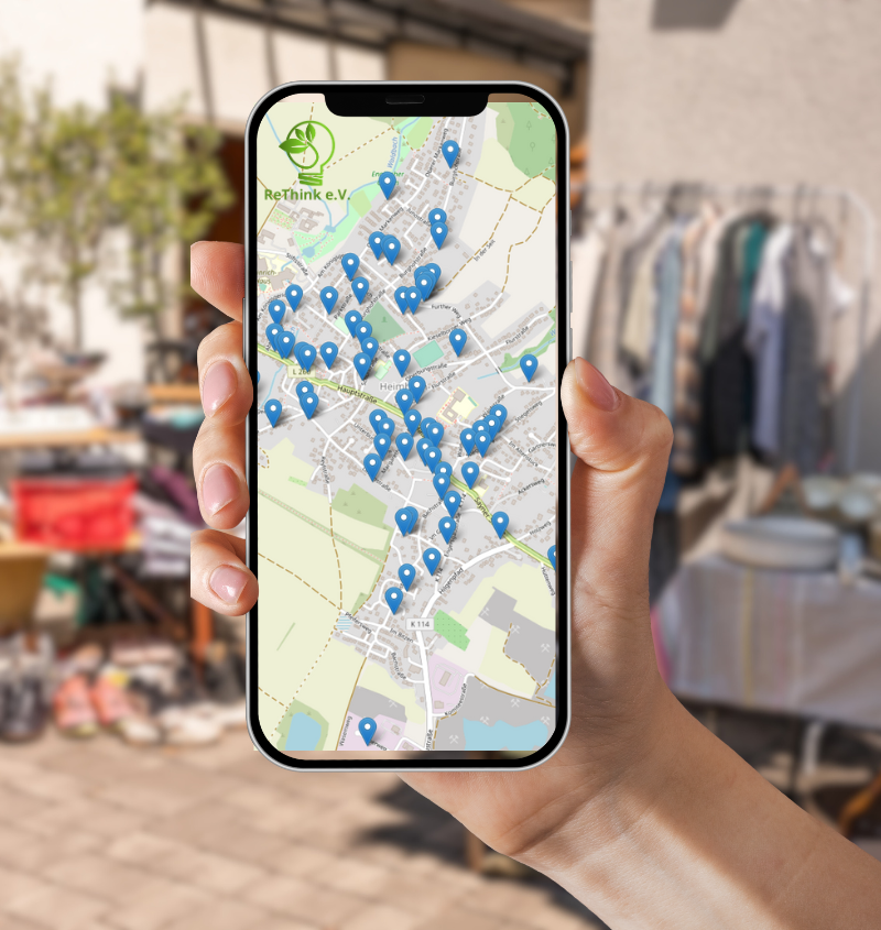 Ein Smartphone zeigt eine Übersicht aller Marktstände
